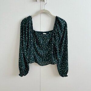Abercrombie and Fitch Green with Polka Dots Puff Sleeve Top